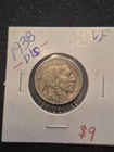 Beautiful High Quality 1938 D Over S Error Buffalo Nickle. Nice Coin!