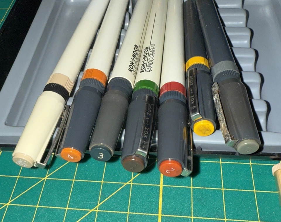 Vintage KOH-I-NOOR Rapidograph Technical Slim Pack 7 Pen Variety Set Tips Lot - Image 4 of 4