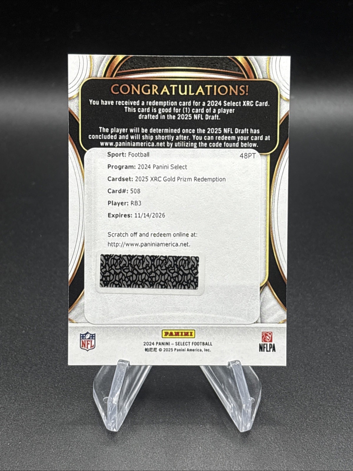 Quinshon Judkins 2024 Panini Select XRC Gold Prizm Redemption Browns #/10