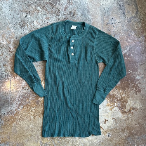 Vintage Great Land 50/50 Henley Thermo L/S Shirt USA Made Size M Solid Green