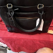 Black Satchel Gold Hardware Detachable Strap Zipper Accent Double Handles
