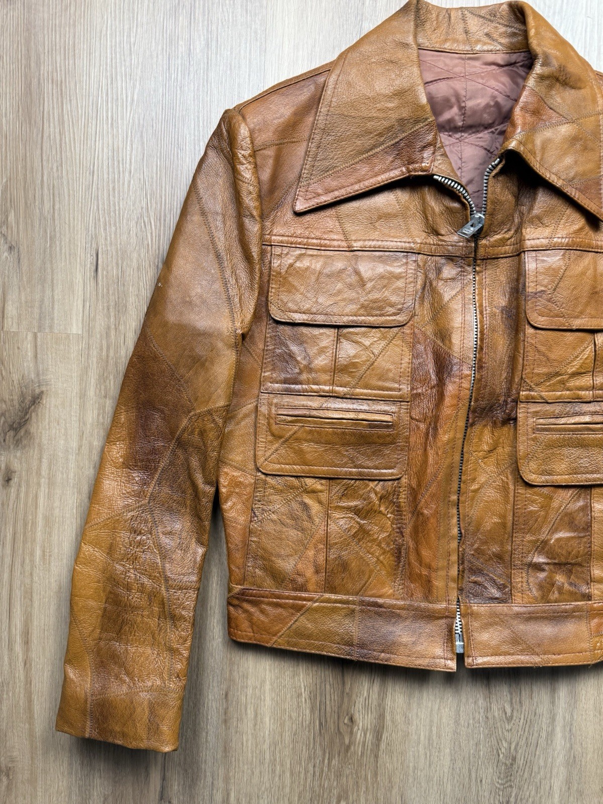 70s Vintage Esquire Tailored Patchwork Leather Ja… - image 3