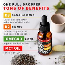 2 Pack Extra Strength Organic Vitamin D3 K2 Drops with MCT Oil, Omega 3, 10...
