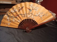 Vintage Large Chinese Birds and Floral Folding Wall Fan 24"