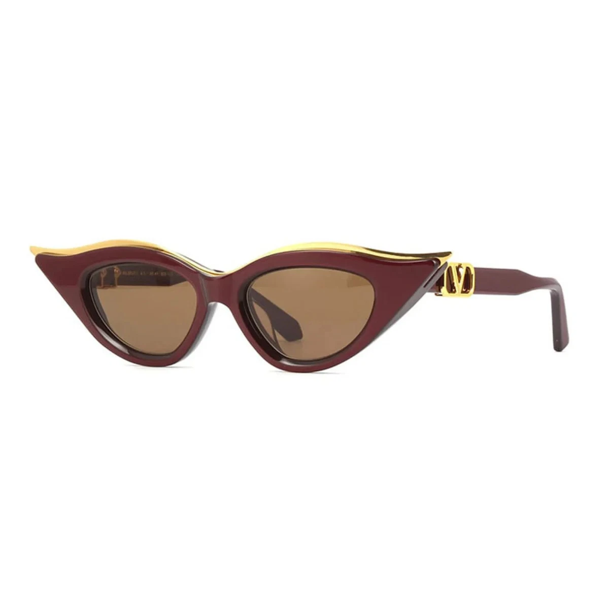 New! Valentino VLS 114B Burgundy Cat-Eye Sunglasses with Gold Trim, Authentic Valentino NEW VALENTINO V-GOLDCUT VLS-114B BORDEAUX CAT EYE  main image 4
