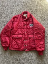 Swingster Vintage Size L Red Snap Front Puffer Coat Made In USA