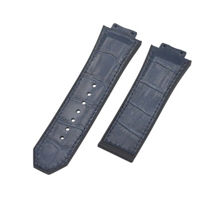 King Power Crocodile Grain Navy Blue Leather Plated Rubber Strap For Hublot