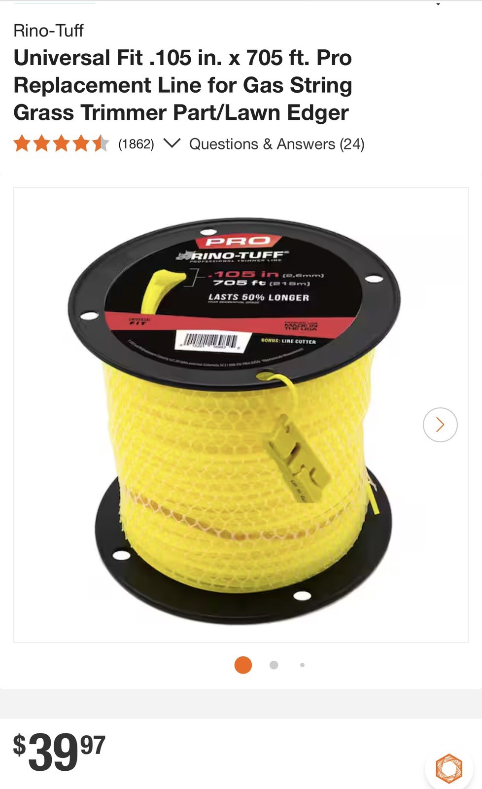 New Rino Tuff Universal Fit .105 In. X 705 Ft. Pro Line Gas 