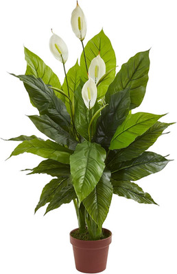 42 in Artificial Spathiphyllum Peace Lily Real Touch Plant | Silk Leaves with Wh