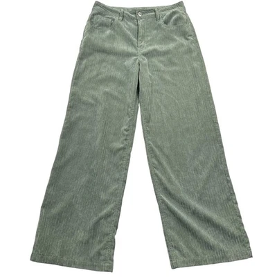 Pantalones de pana Forever 21 para mujer talla M verde salvia pierna ancha tiro alto 0726-0849 - Imagen 1 de 4
