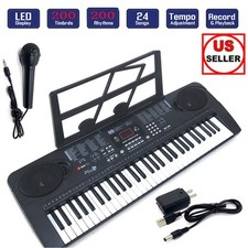 Black 61 Key Music Electronic Keyboard Electric Digital Piano Organ w/Stand