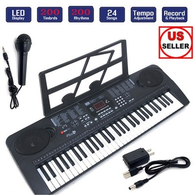 Black 61 Key Music Electronic Keyboard Electric Digital Piano Organ w/Stand