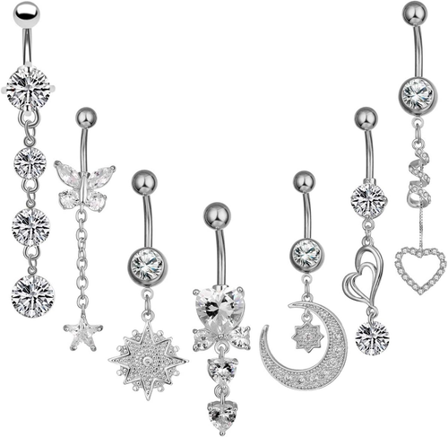 14G Stainless Steel Belly Button Rings for Women CZ Navel Body Piercing Jewelry