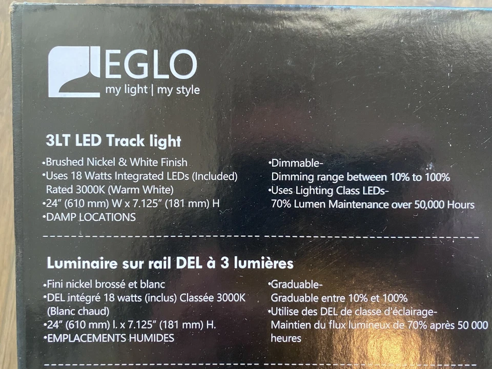 Eglo 204012A Maple Park 24.02" 54W 3-LED Luz de Ceal de Pista, Níquel Cepillado Foto 4 de 4