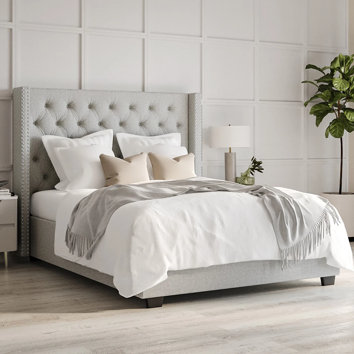 Light grey double ottoman bed deals