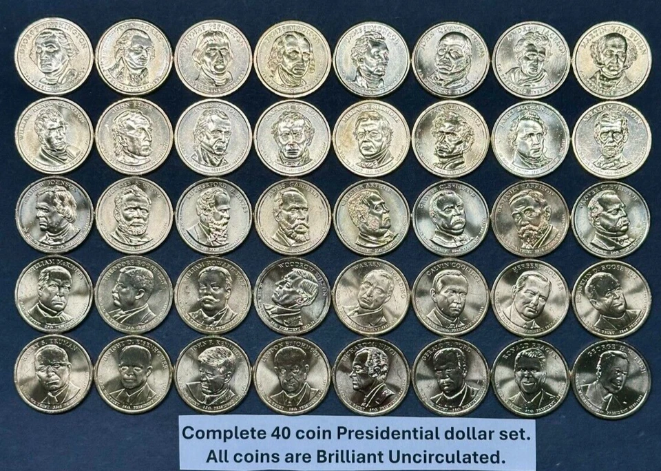 Juego completo de 40 monedas brillantes sin circular de dólar presidencial BU 2007-2020 Foto 2 de 4