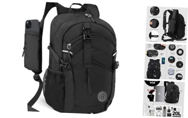 20L Lightweight Hiking Backpack with Phone Pocket in Black  -image