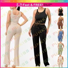 Womens Casual Sleeveless Soft Ribbed Tank Crop Top Drawstring Jogger Pants Set