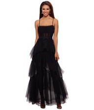 Betsy  Adam 297671 Long Corset Tiered Mesh Illusion Gown Black Size 6