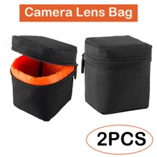 2x Camera Lens Bag Small Padded Protective Pouch Cover Shockproof Case