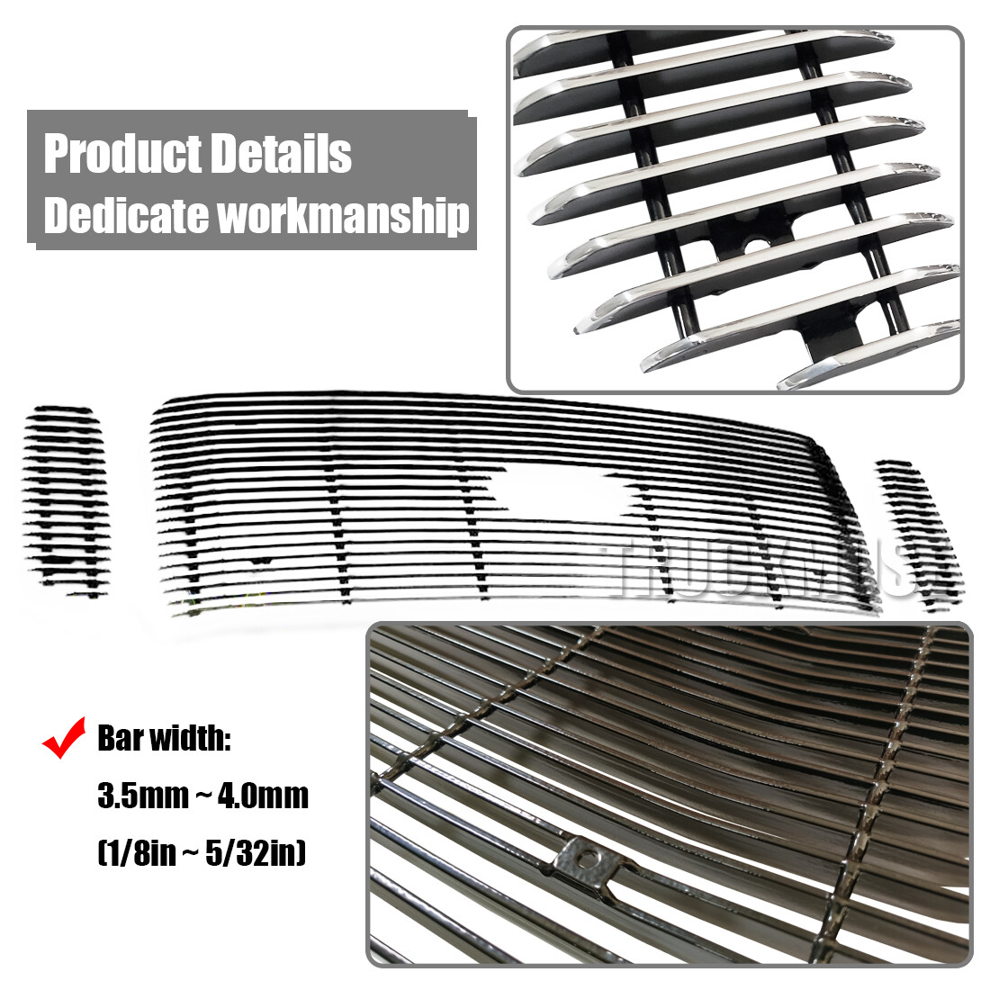 APS Compatible With Ford Excursion 2000-2004 With Logo Show Main Upper Stainless Steel Chrome Billet Grille Grill Insert F65707a