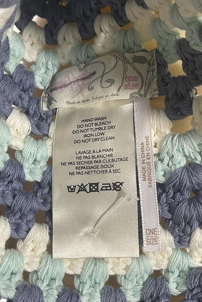 Free People Pixie Striped Crocheted Knit Bucket Hat Blue + White 