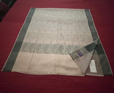 OSWAL COLLECTION 80×39 PAISLEY 100% PURE JAMAWAR SHAWL BEIGE GREEN GOLD NWT