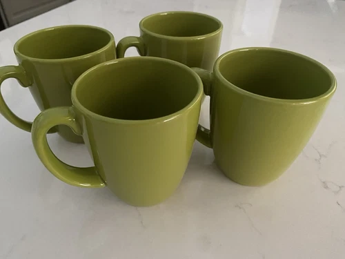 Set 4 Corelle Coordinates Lime Green Retro Stoneware Coffee Tea Mug Cup 4" 12oz
