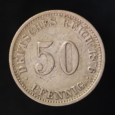 GERMANY: 1876 G 50 PFENNING SILVER COIN .900 silver! RARE ! Lot