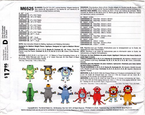 "Blankies" ©2012 McCall's Crafts Patrón de Costura # M6525 León Cachorro Gatito - Imagen 2 de 5