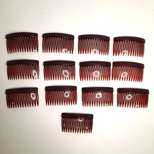 Vintage Hair Side Combs Lot of 13 Hong Kong Brown Plastic 2.5"
