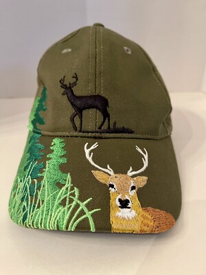 Embroidered cap, 10 pt Buck, Evergreens, Deer silhouette, Woodland Theme