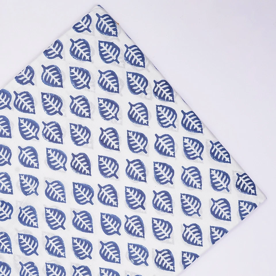 Tela de decoración del hogar diseño de hojas de vestido de gasa de algodón con estampado de bloques al por mayor de 10 yardas Foto 2 de 4