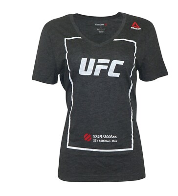 Reebok UFC Women's Black Fan Gear Cap Sleeve Tri-Blend V-Neck Graphic  T-Shirt