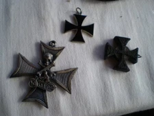  Lot of 3 MALTESER CROSSES.  1 is pewter with skull+motor bike 2 in UNUSUAL