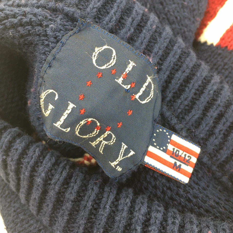 复古 Old Glory 针织圆领套衫毛衣青少年 10/12 蓝色星条 — 第 2/4 张图片