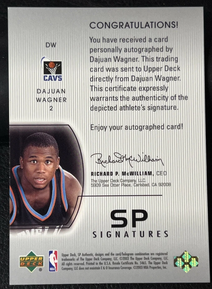 2002-03 SP Authentic Signatures Dajuan Wagner Rookie Auto Cavaliers 780 - Image 2 of 2