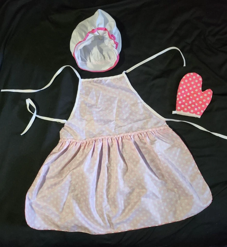 Disfraz de Chef Niñas Delantal Sombrero de Chef Talla Pequeña Rosa Lunares Foto 2 de 4