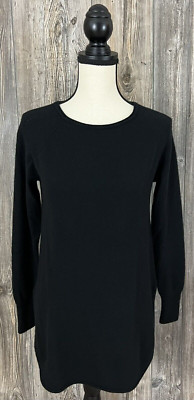 HALOGEN Black Cashmere/ Wool Blend Tunic Sweater Small Side Slits, Soft & Cozy