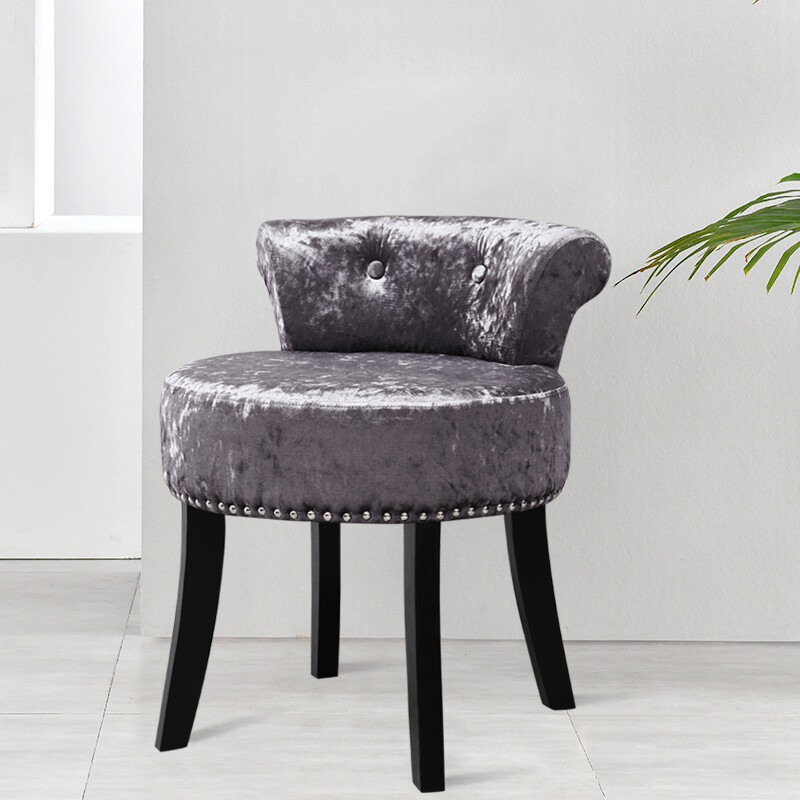 Rivet Dressing Table Stool Velvet Vanity Chair Seat with Black Legs Bedroom  Unit
