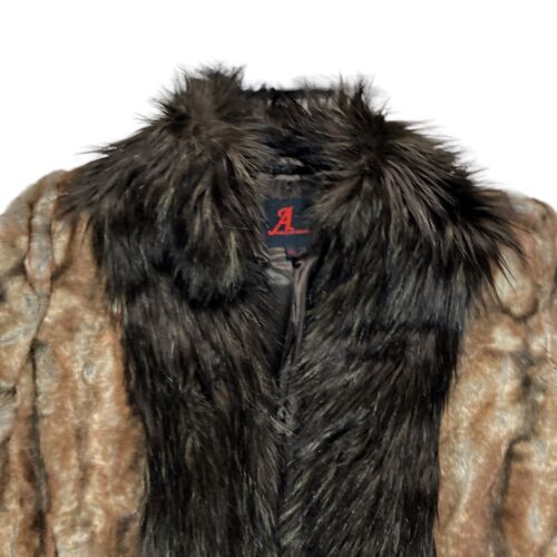 Adrienne Landau Size LARGE Faux FUR JACKET Coat Long Fur Collar Lapel Brown NWOT - Picture 2 of 13