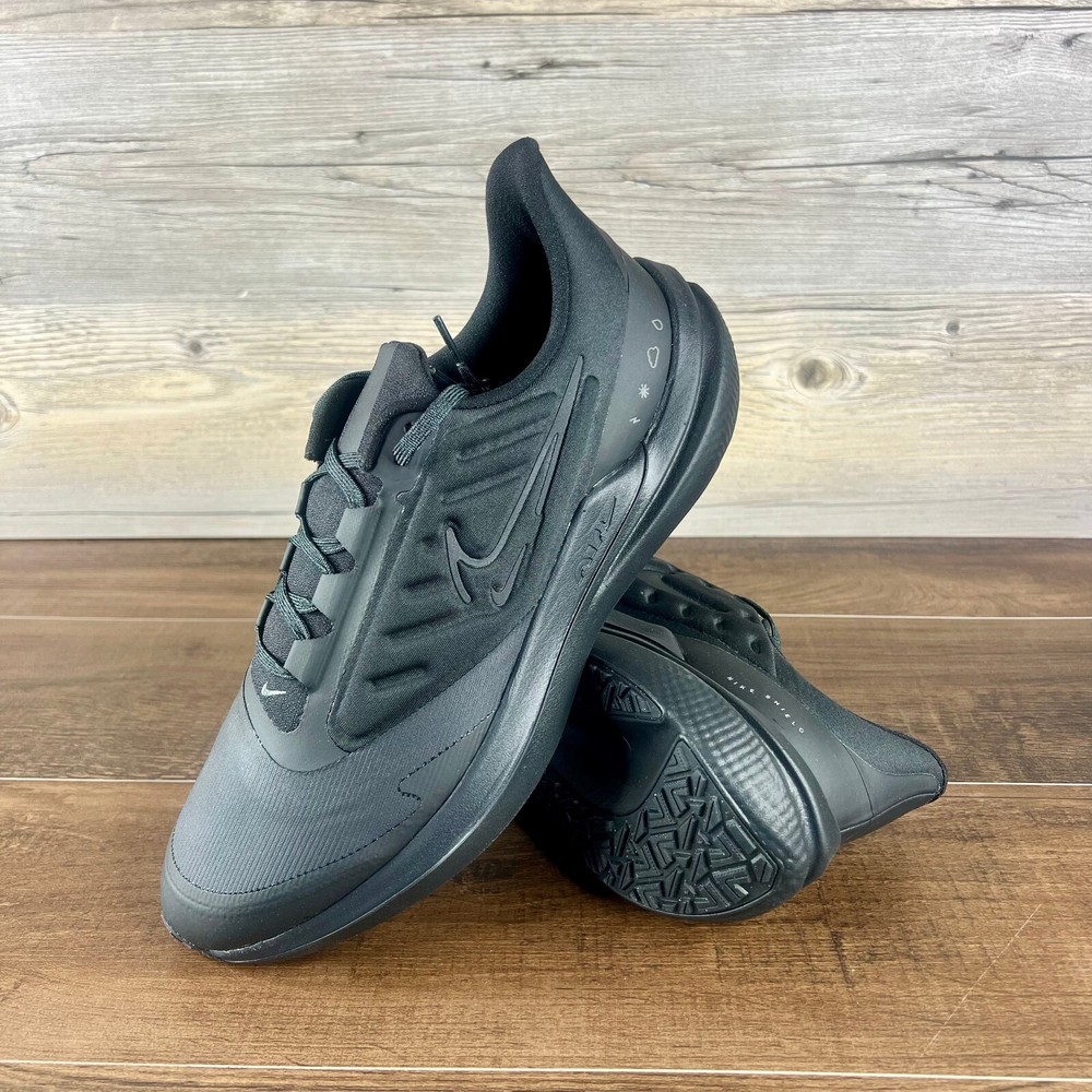 Nike Air Winflo 9 Shield Triple Black Mens Size 13 Dark Smoke Grey DM1106 007