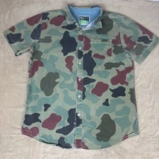Modern Amusement Short Sleeve Canvas Camo Button Up Mens L 100% Cotton Structure