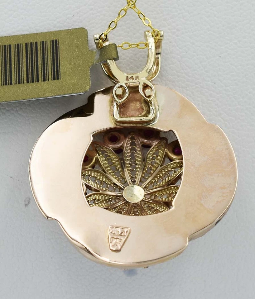 LAB RUBIES & GENUINE PEARL PENDANT NECKLACE 14k ROSE GOLD-NWT - Image 4 of 4