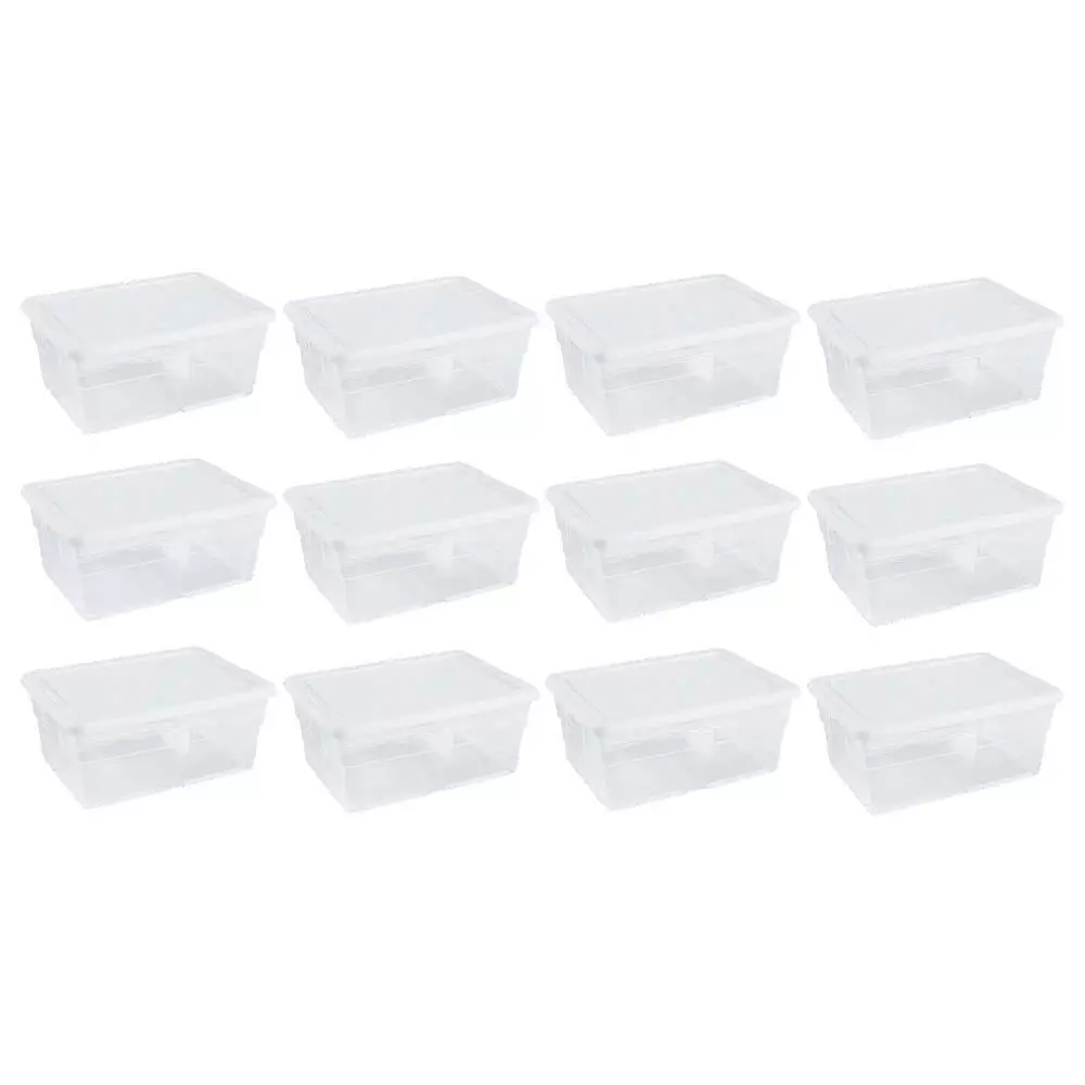 Sterilite 16 Qt Storage Box, Stackable Bin with Lid, Plastic Container to  Organize Shoes and Crafts on Closet Shelves, Clear with White Lid, 12-Pack