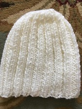handmade newborn knitted hat unisex cream/white brand new brilliant quality DK