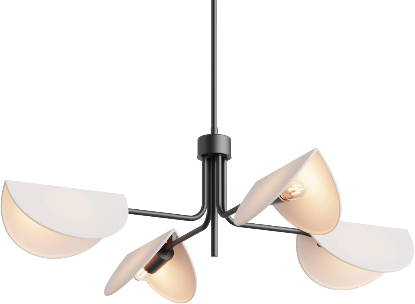 Light 4-Light White Linen Blossom Chandelier with Black Metal Stems