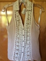 Three Friends Marineblu Crochet Front Blouse Size M Three Friends Marineblu Crochet Front Blouse Size M