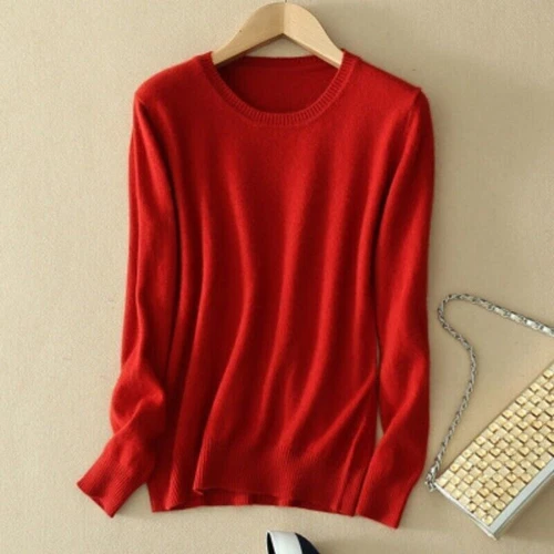 Maglione donna misto lana pullover lavorato a maglia pullover girocollo slim tinta unita - Foto 17 di 48