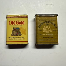 Vintage Philip Morris And Old Gold Cigarette Tins. Empty